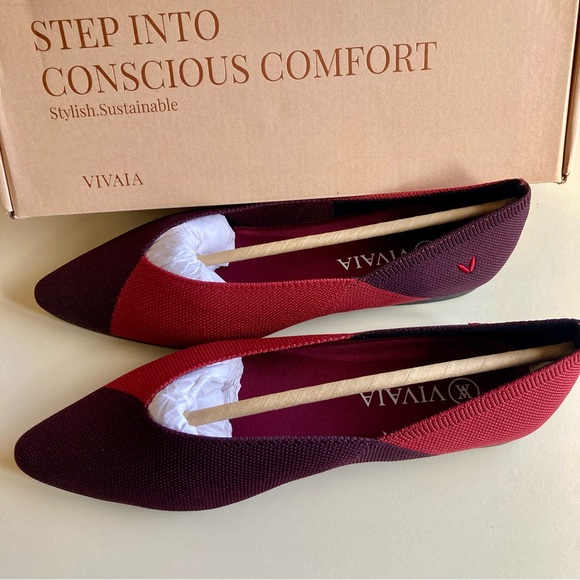 New Vivaia Pointed-Toe Ballet Flats / Burgundy Bordeaux Size 8 - Picture 3 of 5
